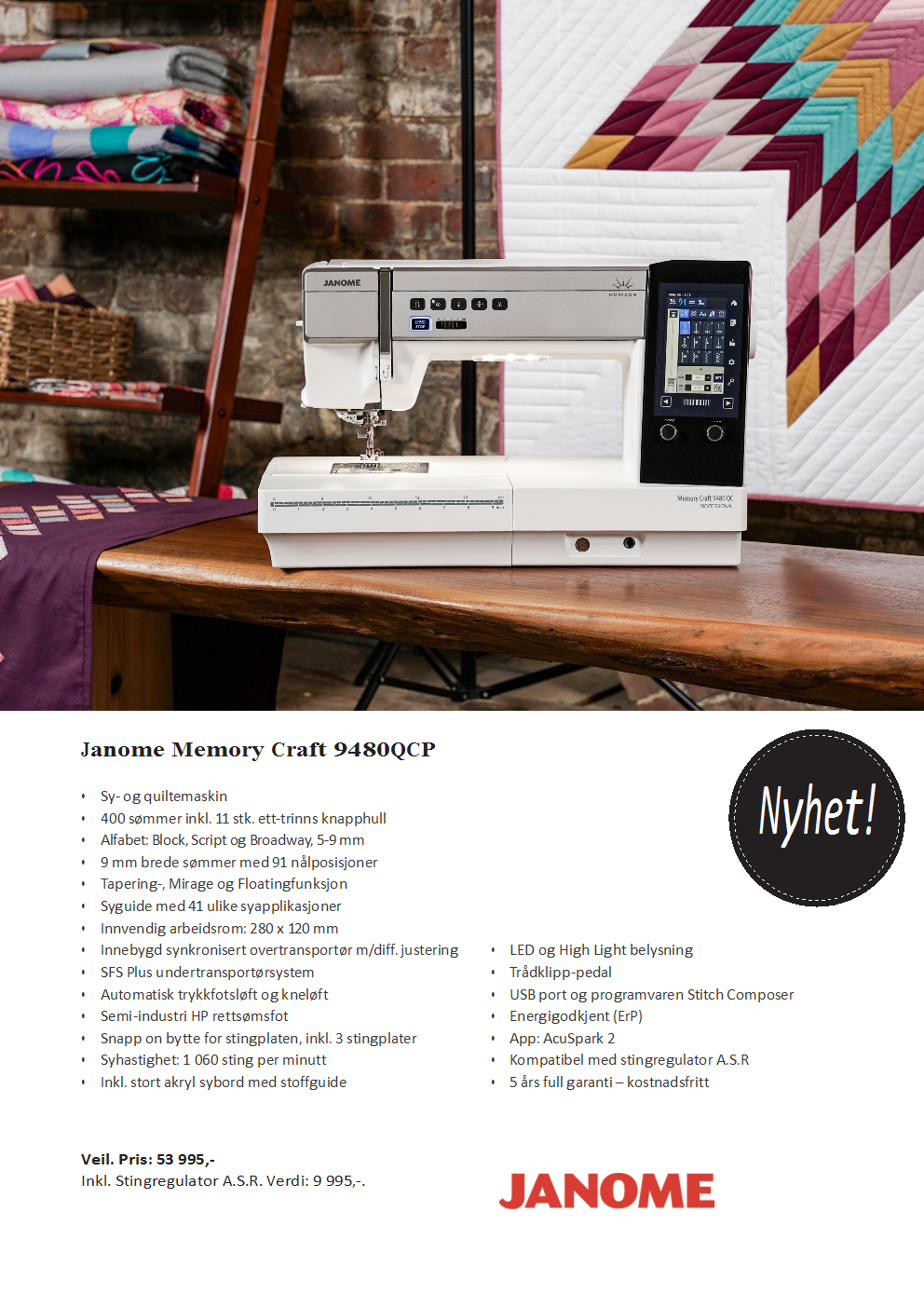 Janome Memory Craft 9480QCP